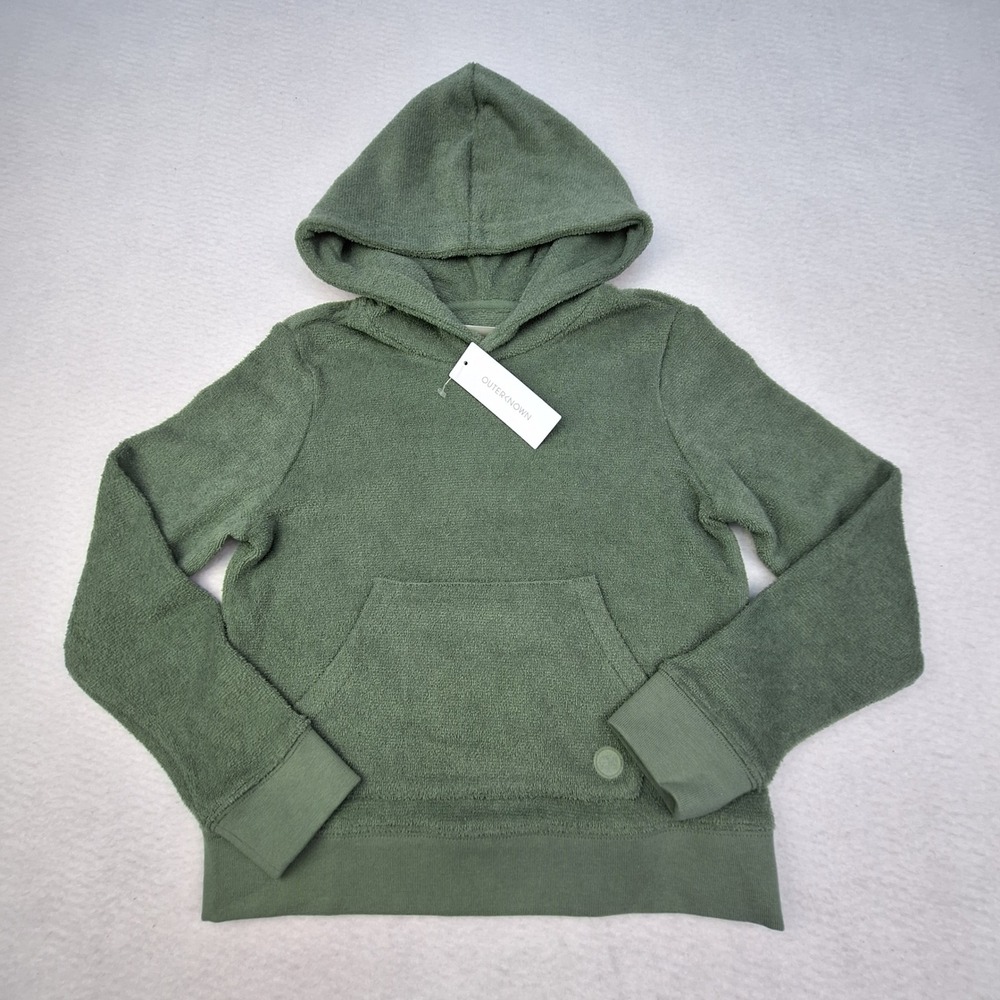 Outerknown Sur‎ Hoodie Kids Medium Green Organic Cotton Terry Pullover USA Made